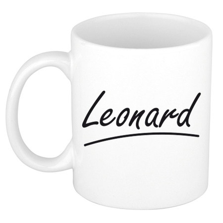 Naam cadeau mok / beker Leonard met sierlijke letters 300 ml