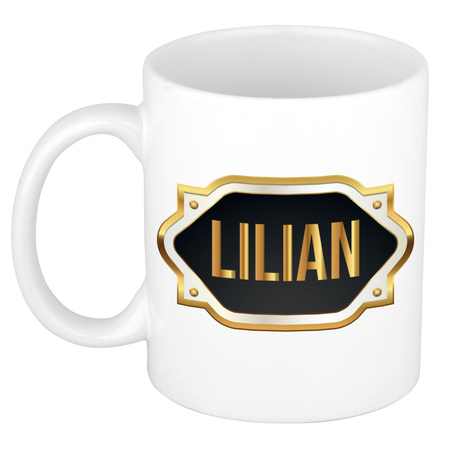 Name mug Lillian with golden emblem 300 ml