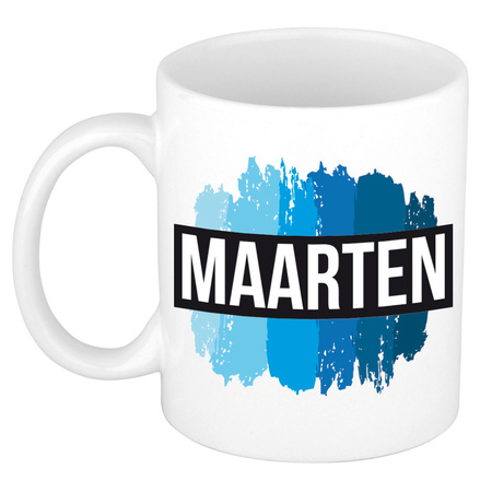 Naam cadeau mok / beker Maarten met blauwe verfstrepen 300 ml