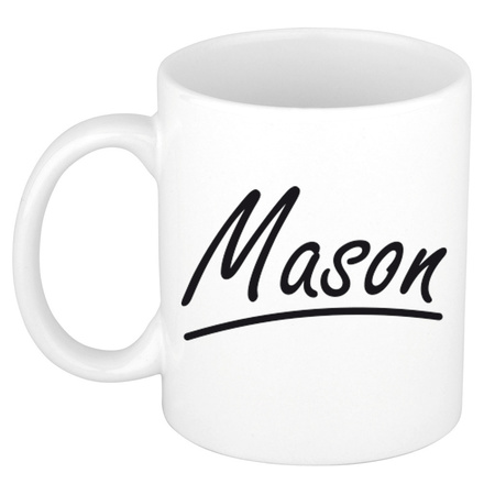 Naam cadeau mok / beker Mason met sierlijke letters 300 ml