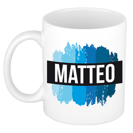 Name mug Matteo with blue paint marks  300 ml