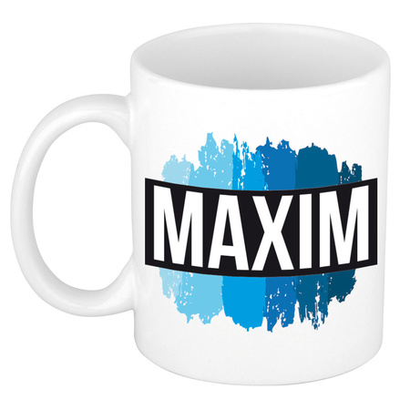 Name mug Maxim with blue paint marks  300 ml