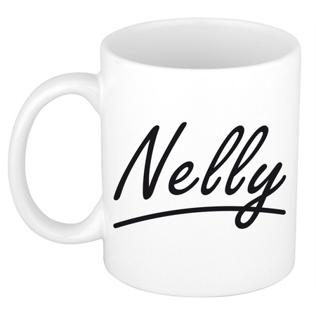 Naam cadeau mok / beker Nelly met sierlijke letters 300 ml