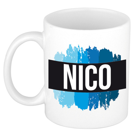 Name mug Nico with blue paint marks  300 ml