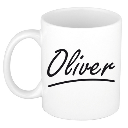 Naam cadeau mok / beker Oliver met sierlijke letters 300 ml