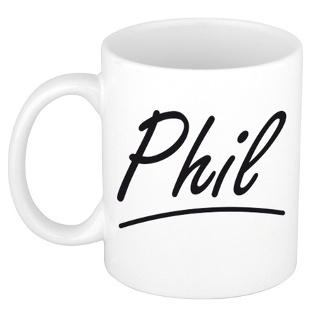 Naam cadeau mok / beker Phil met sierlijke letters 300 ml