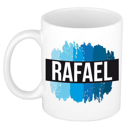 Name mug Rafael with blue paint marks  300 ml