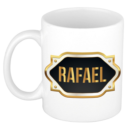 Naam cadeau mok / beker Rafael met gouden embleem 300 ml