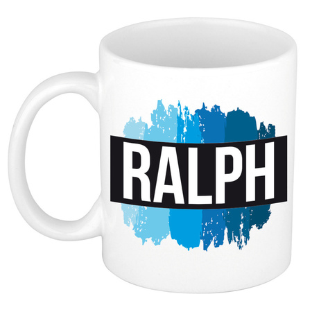 Name mug Ralph with blue paint marks  300 ml