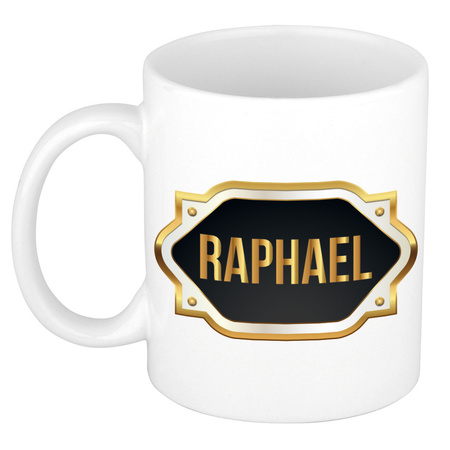 Name mug Raphael with golden emblem 300 ml