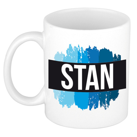 Name mug Stan with blue paint marks  300 ml