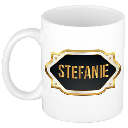 Name mug Stefanie with golden emblem 300 ml