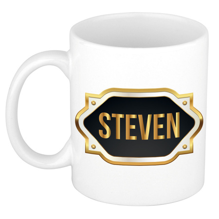 Naam cadeau mok / beker Steven met gouden embleem 300 ml