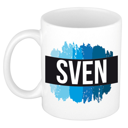 Name mug Sven with blue paint marks  300 ml