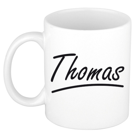 Naam cadeau mok / beker Thomas met sierlijke letters 300 ml