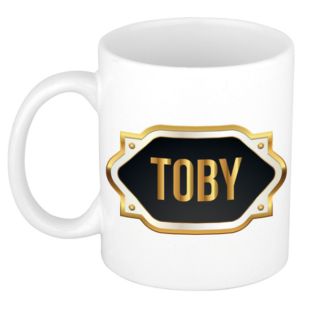 Naam cadeau mok / beker Toby met gouden embleem 300 ml
