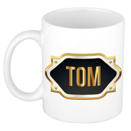 Naam cadeau mok / beker Tom met gouden embleem 300 ml
