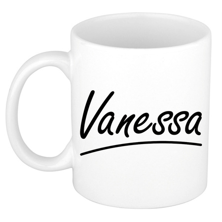 Naam cadeau mok / beker Vanessa met sierlijke letters 300 ml