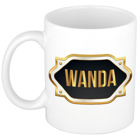 Naam cadeau mok / beker Wanda met gouden embleem 300 ml