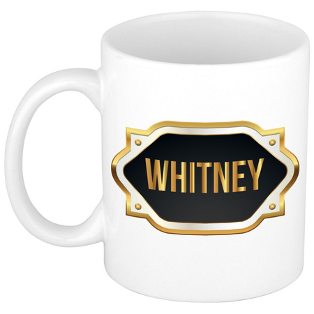 Naam cadeau mok / beker Whitney met gouden embleem 300 ml
