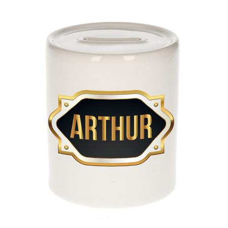 Naam cadeau spaarpot Arthur met gouden embleem