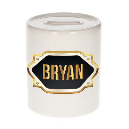 Naam cadeau spaarpot Bryan met gouden embleem