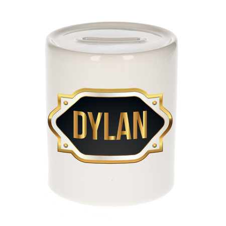 Naam cadeau spaarpot Dylan met gouden embleem