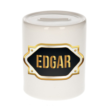 Naam cadeau spaarpot Edgar met gouden embleem