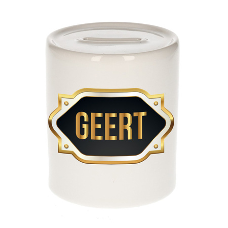 Naam cadeau spaarpot Geert met gouden embleem