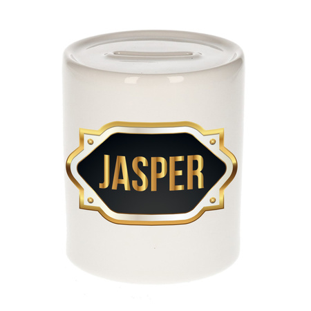 Naam cadeau spaarpot Jasper met gouden embleem