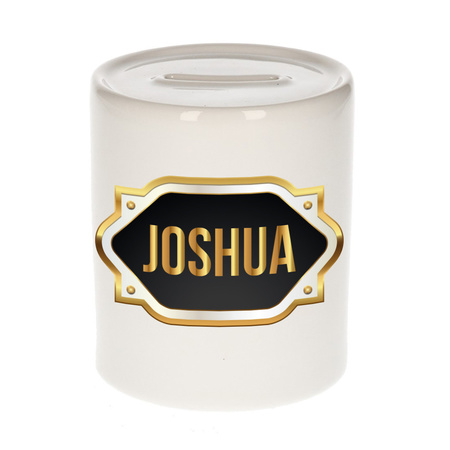 Naam cadeau spaarpot Joshua met gouden embleem