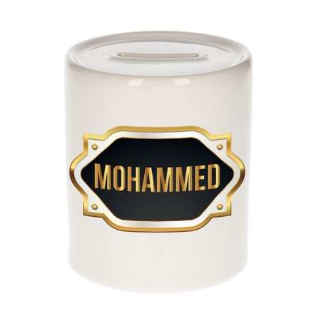 Naam cadeau spaarpot Mohammed met gouden embleem