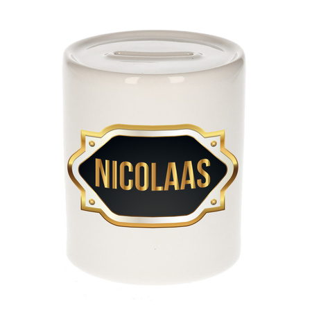 Name money box Nicolaas with golden emblem