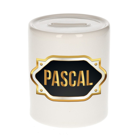 Naam cadeau spaarpot Pascal met gouden embleem