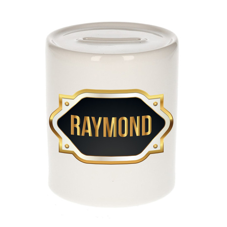 Naam cadeau spaarpot Raymond met gouden embleem