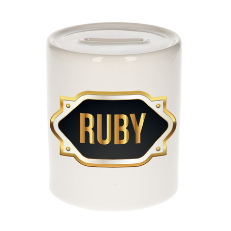 Naam cadeau spaarpot Ruby met gouden embleem