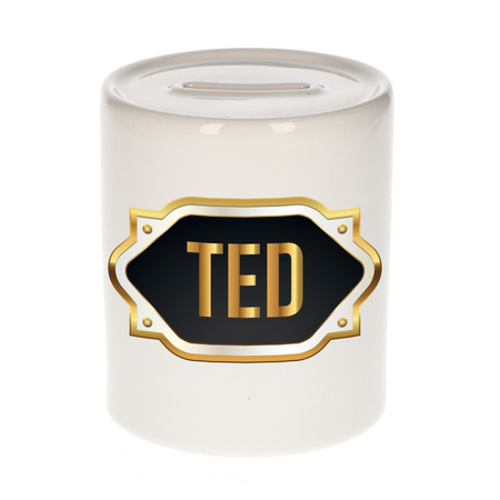 Naam cadeau spaarpot Ted met gouden embleem