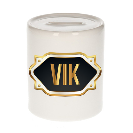 Name money box Vik with golden emblem
