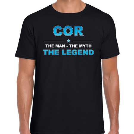 Naam cadeau t-shirt Cor - the legend zwart voor heren