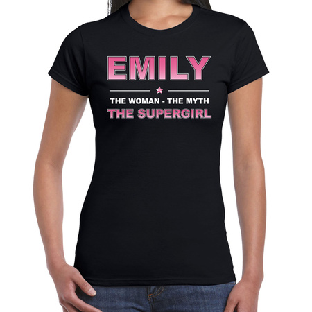 Naam cadeau t-shirt / shirt Emily - the supergirl zwart voor dames