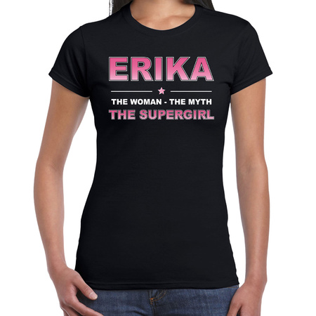 Naam cadeau t-shirt / shirt Erika - the supergirl zwart voor dames