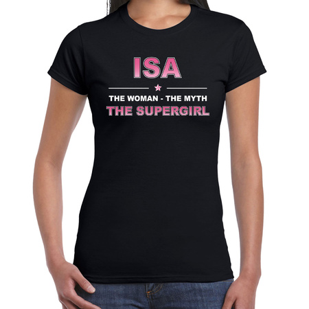 Naam cadeau t-shirt / shirt Isa - the supergirl zwart voor dames