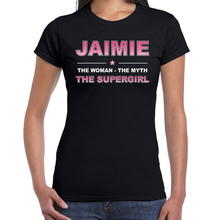 Naam cadeau t-shirt / shirt Jaimie - the supergirl zwart voor dames
