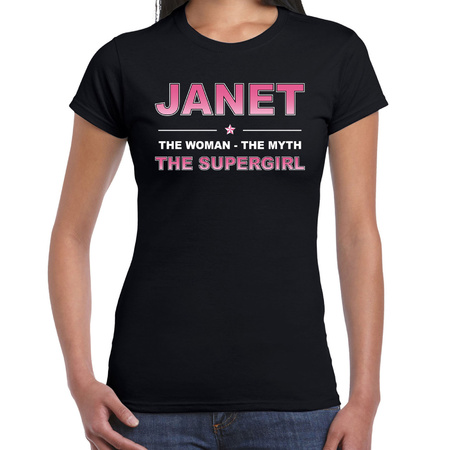 Naam cadeau t-shirt / shirt Janet - the supergirl zwart voor dames