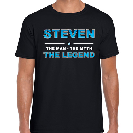 Naam cadeau t-shirt Steven - the legend zwart voor heren