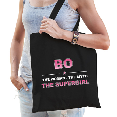 Naam cadeau tas Bo - the supergirl zwart voor dames