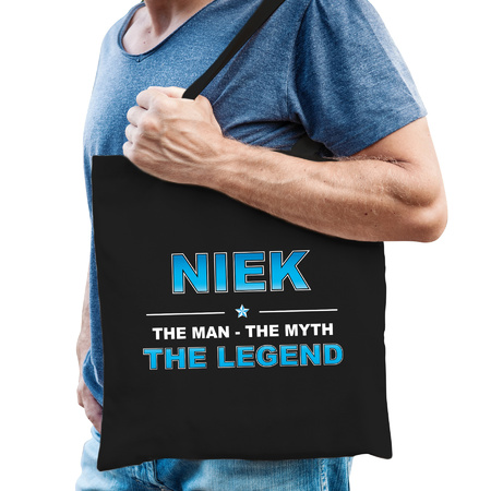Naam cadeau tas Niek - the legend zwart voor heren