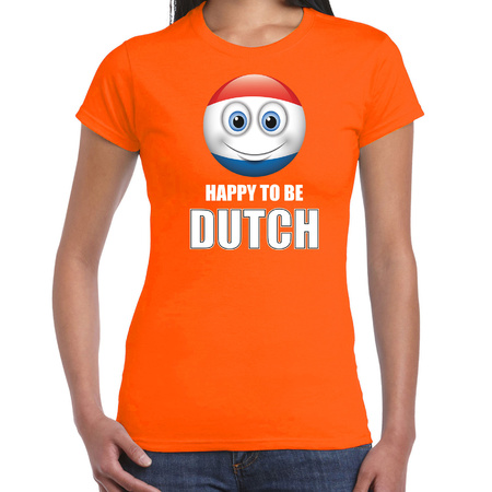 Happy to be Dutch emoticon t-shirt orange for women