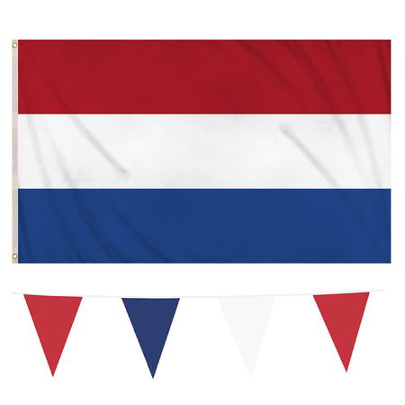 Nederlandse vlaggen set  vlag 90 x 150 cm/vlaggenlijn 10 meter
