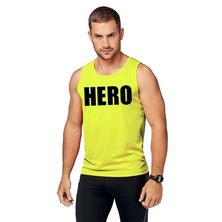 Neon geel sport shirt/ singlet Hero heren
